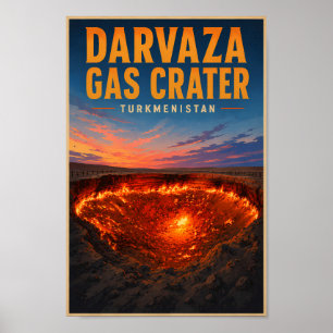 Poster Ilustração Retro da Cratera de Gás de Darvaza Turc