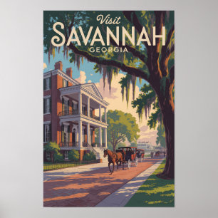 Poster Ilustração Retro de Carruagem de Cavalo de Savanna