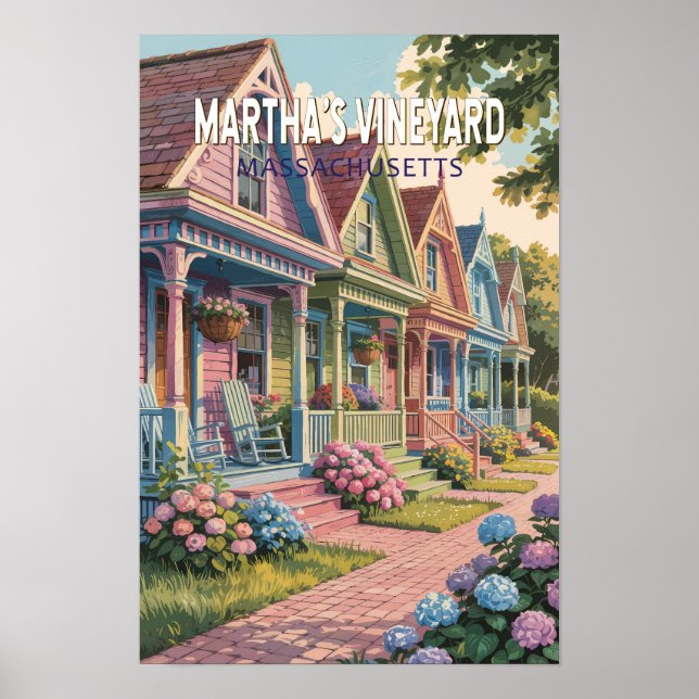 Poster Ilustração Retro de Martha's Vineyard Massachusett (Frente)