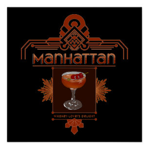 Póster Ilustração Retro do Manhattan Cocktail