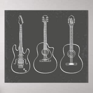 Póster Ilustração retro do musical do trio da guitarra