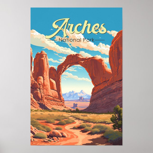 Poster Ilustração Retro do Parque Nacional Arches (Frente)