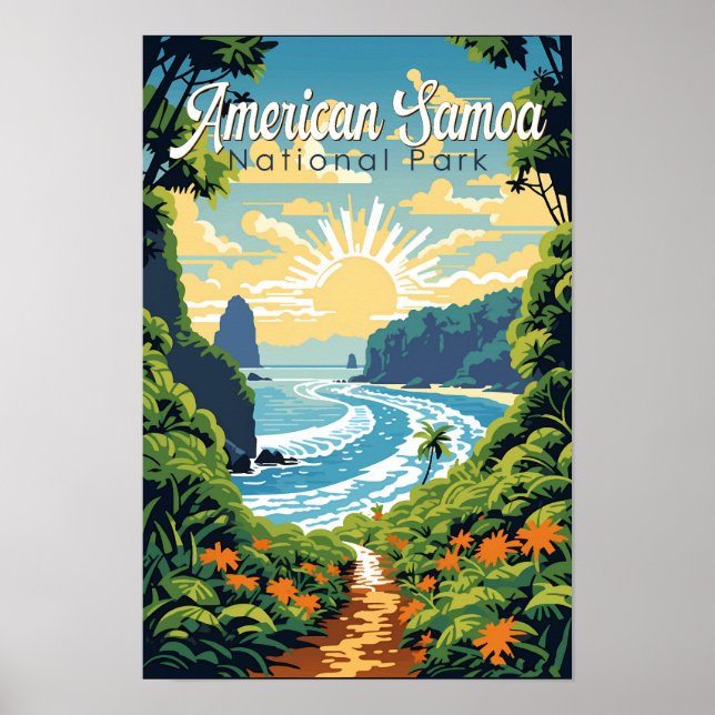 Poster Ilustração Retro do Parque Nacional da Samoa Ameri (Frente)