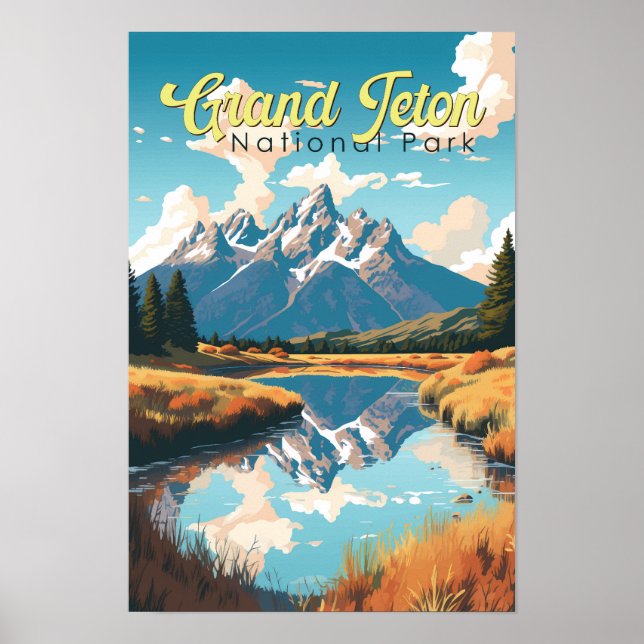 Poster Ilustração Retro do Parque Nacional Grand Teton (Frente)