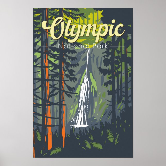 Poster Ilustração Retro do Parque Nacional Olímpico (Frente)