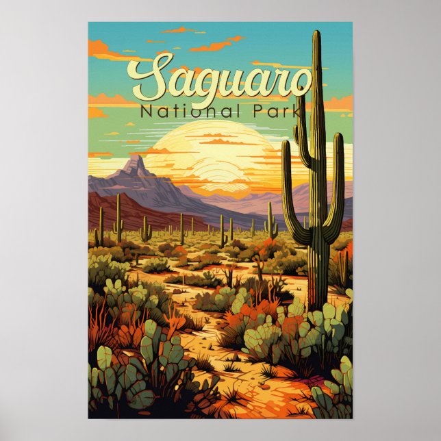 Poster Ilustração Retro do Parque Nacional Saguaro (Frente)