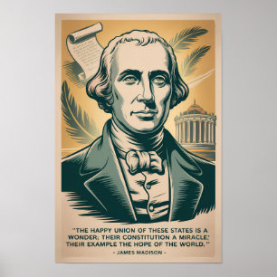 Poster Ilustração Retro do Quarto Presidente James Madiso