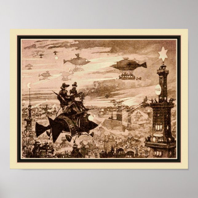 Poster Ilustração Retro-Futurista Paris de 1880 (Frente)