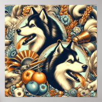 Ilustração Retro Siberian Husky