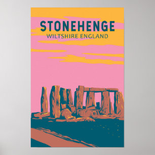 Poster Ilustração Retroativa de Viagem de Arte Stonehenge