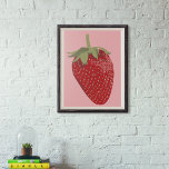 Poster Ilustração Ripe Red Strawberry a rosa<br><div class="desc">Este poster parece quase bom o suficiente para comer com a minha ilustração realista de um conjunto de morango vermelho maduro contra um fundo rosa.</div>