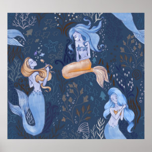Poster Ilustração Sereia Submarina Sem Costura