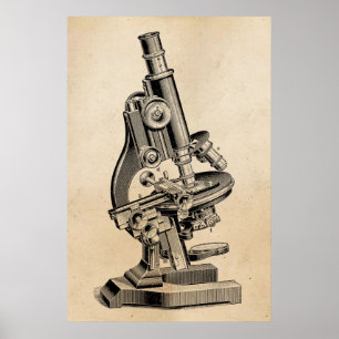 Póster Ilustração Steampunk retro do microscópio do