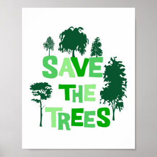 Poster Ilustração Verde Ambiental Salve as Árvores