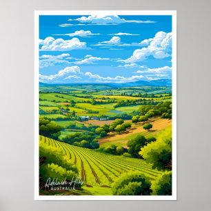 Poster Ilustração viagem da Austrália do Adelaide Colinas