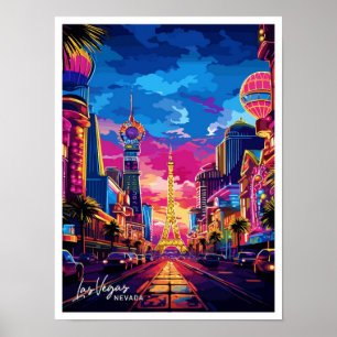 Poster Ilustração Viagem Vintage de Las Vegas City Nevada
