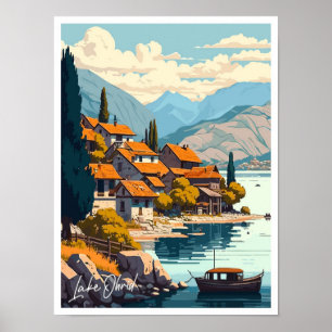 Poster Ilustração Viagem Vintage do Lago Ohrid