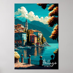 Poster Ilustração viagens vintage Bellagio Itália