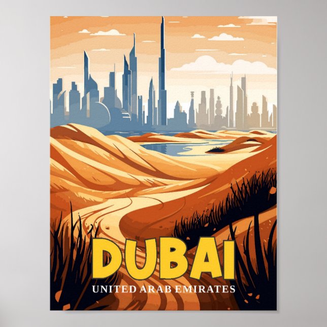 Poster Ilustração viagens vintage de Dubai EAU (Frente)