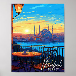 Poster Ilustração viagens vintage de Istambul Turquia