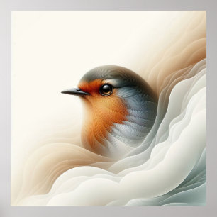 Poster Ilustração Vibrante Robin Bird Art Nature