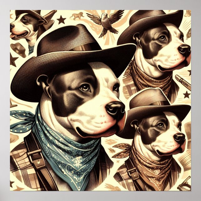 Poster Ilustração Vintage American Pit Bull Terrier (Frente)