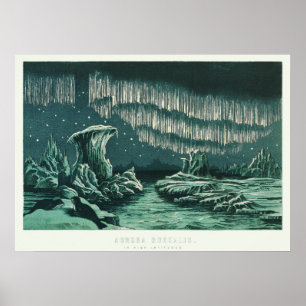 Poster Ilustração Vintage Aurora Borealis
