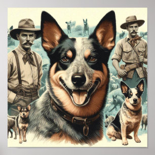 Poster Ilustração Vintage australiana de Cães de Bovinos
