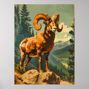 Poster Ilustração Vintage Bighorn Sheep