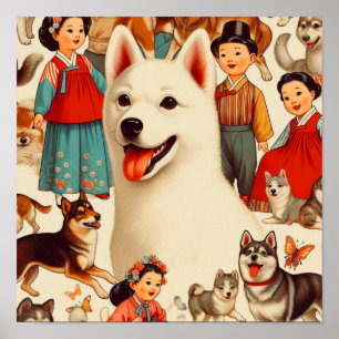 Poster Ilustração Vintage Coreano Jindo