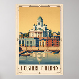 Poster Ilustração Vintage da Catedral de Helsinque Finlân