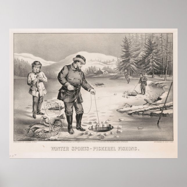 Poster Ilustração Vintage da Pesca do Gelo (1872) (Frente)