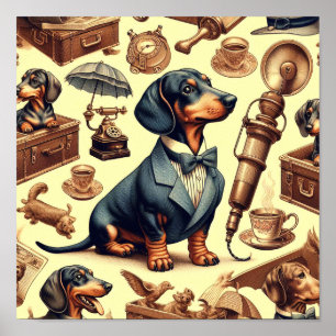 Poster Ilustração Vintage Dachshund