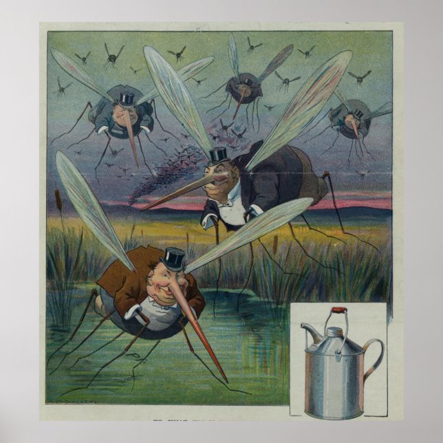 Poster Ilustração Vintage de Atacar Mosquitos (Frente)