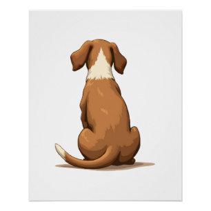 Póster Ilustração Vintage de Cachorro Vista Posterior Beg