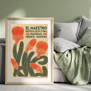 Poster Ilustração Vintage de Cactus Arte de Cartaz Mexi
