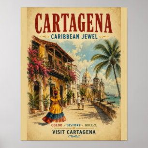 Poster Ilustração Vintage de Cartaz de Viagem de Cartagen