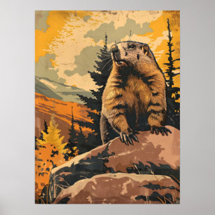 Poster Ilustração Vintage de um Groundhog