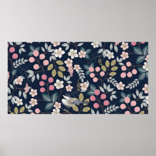 Poster Ilustração vintage de um padrão floral uniforme