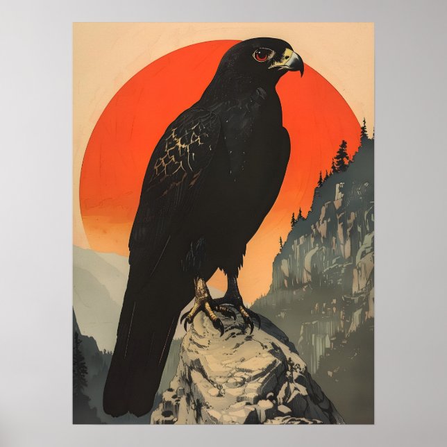 Poster Ilustração Vintage do Falcão Negro (Frente)