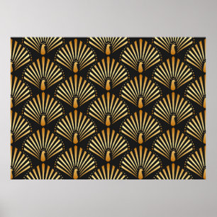 Poster ilustração vintage do pavão ouro em preto ba