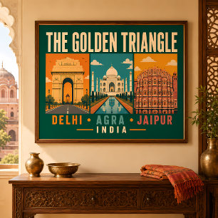Poster Ilustração Vintage do Triângulo Dourado da Índia