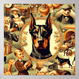 Poster Ilustração Vintage Doberman