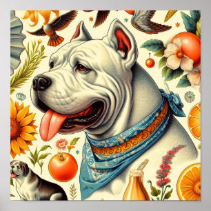 Poster Ilustração Vintage Dogo Argentino