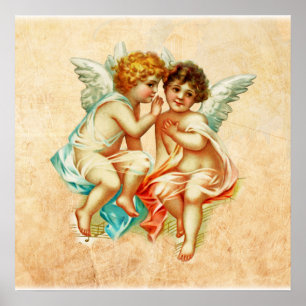 Poster Ilustração Vintage Ephemera Angel Cherubs