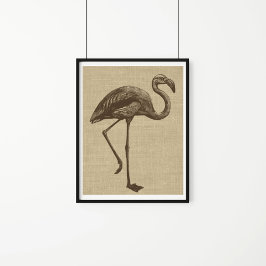 Poster Ilustração Vintage Flamingo em Burlap