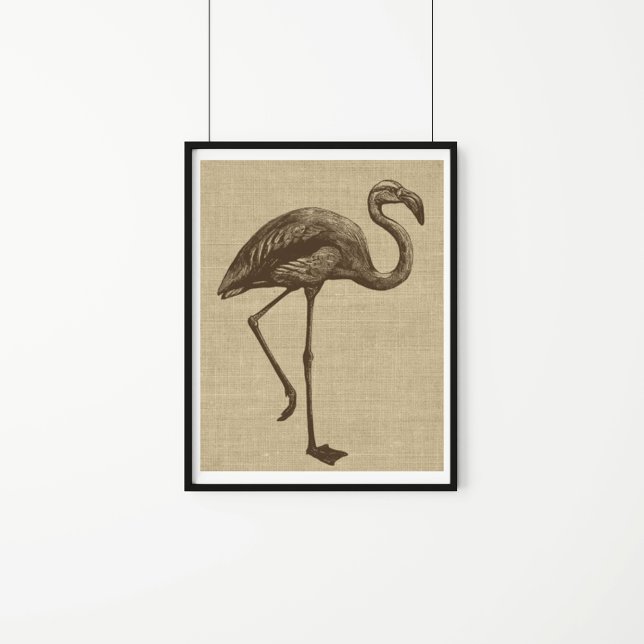 Poster Ilustração Vintage Flamingo em Burlap (Criador carregado)