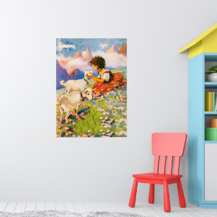 Poster Ilustração Vintage Floral Menina Heidi