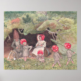 Poster Ilustração Vintage Floresta Crianças Elsa Beskow
