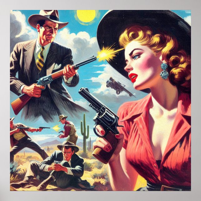 Poster Ilustração Vintage Pulp Western (Frente)